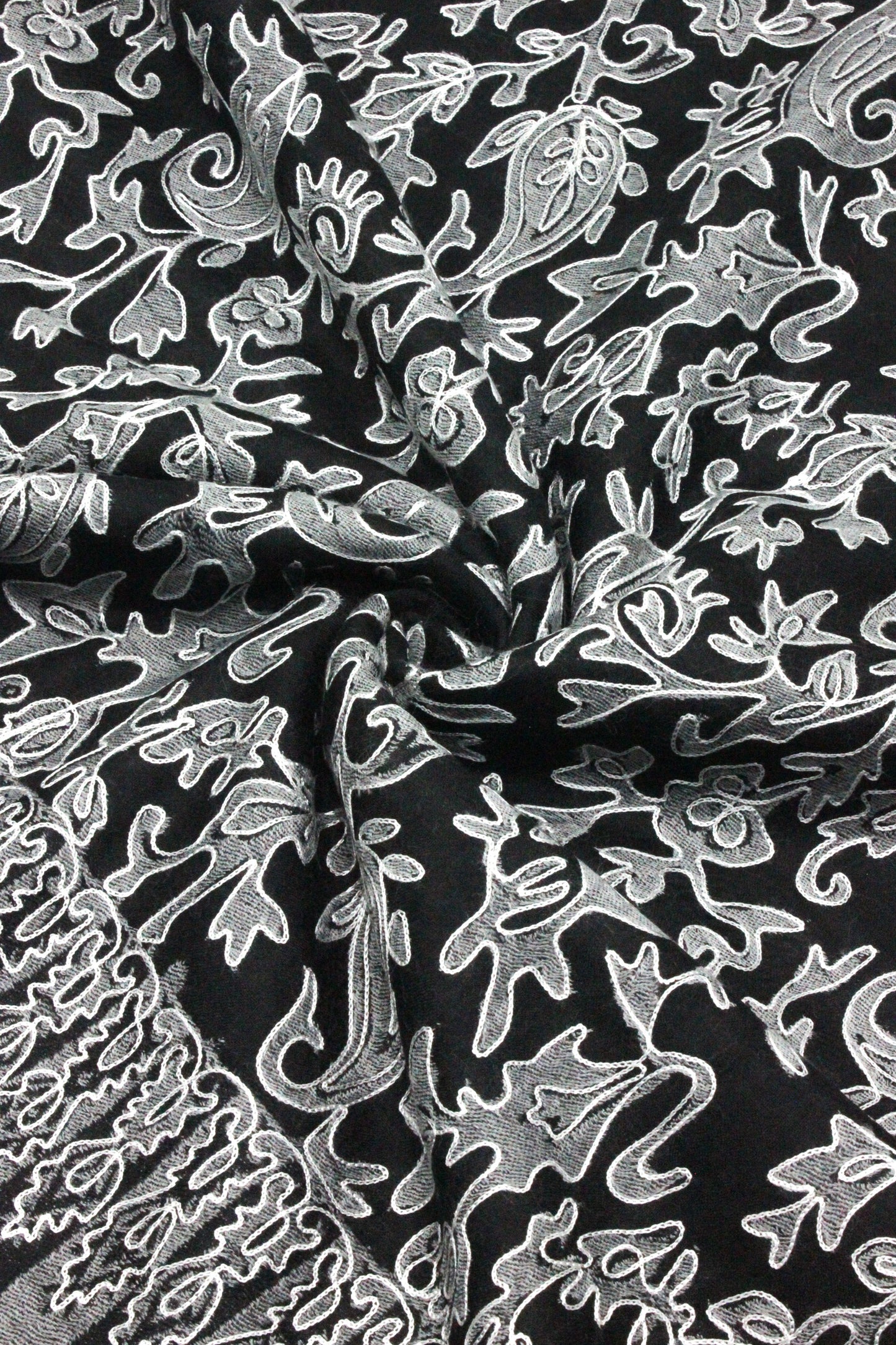 Premium Quality Black With Off White Embroidered Authentic Pashmina Cashmere Shawl BY RENNUCE