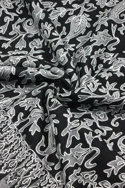 Premium Quality Black With Off White Embroidered Authentic Pashmina Cashmere Shawl BY RENNUCE