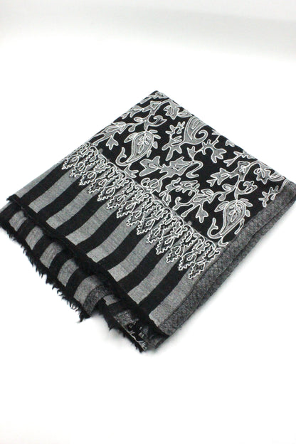 Premium Quality Black With Off White Embroidered Authentic Pashmina Cashmere Shawl BY RENNUCE