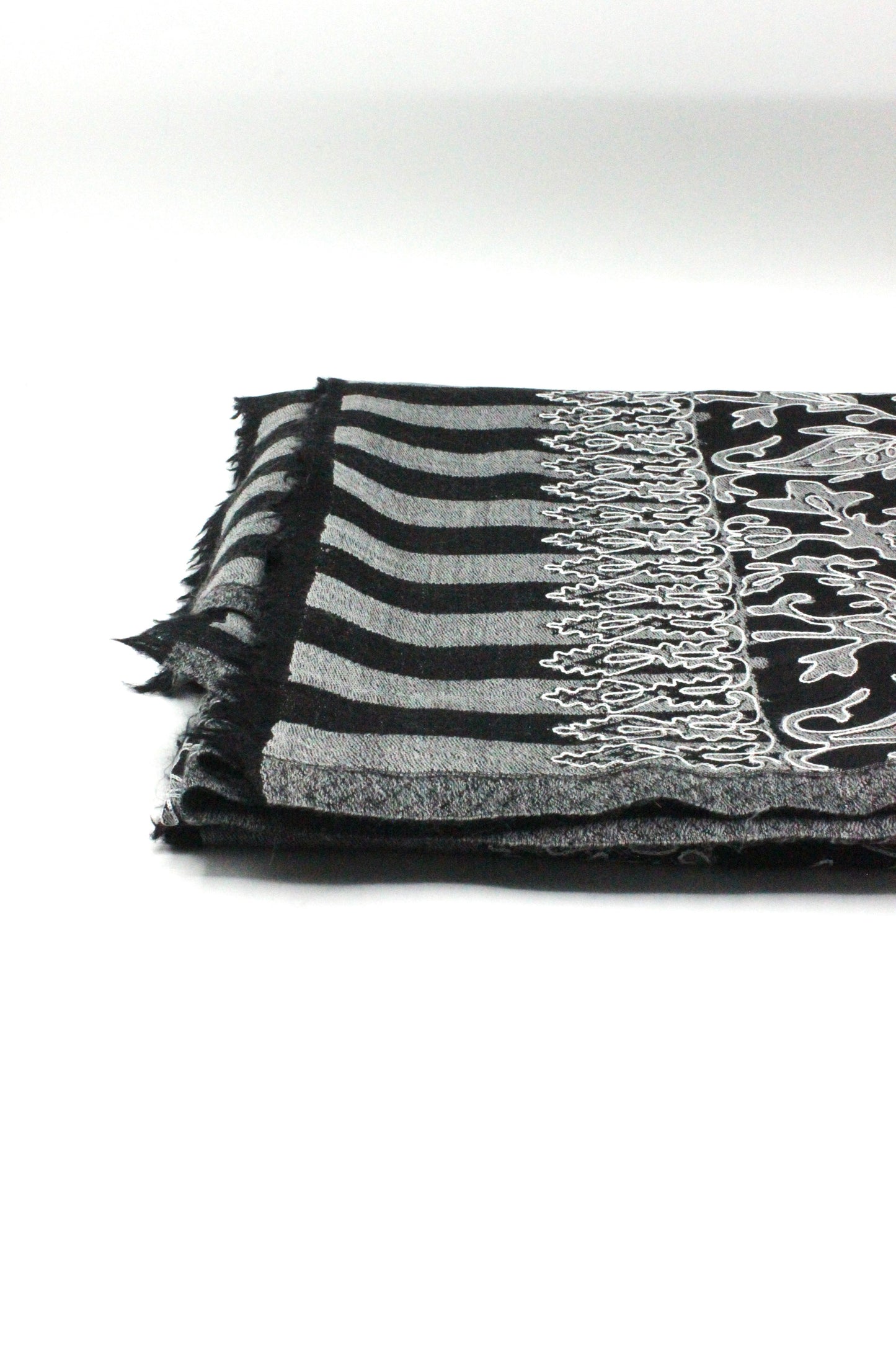 Premium Quality Black With Off White Embroidered Authentic Pashmina Cashmere Shawl BY RENNUCE