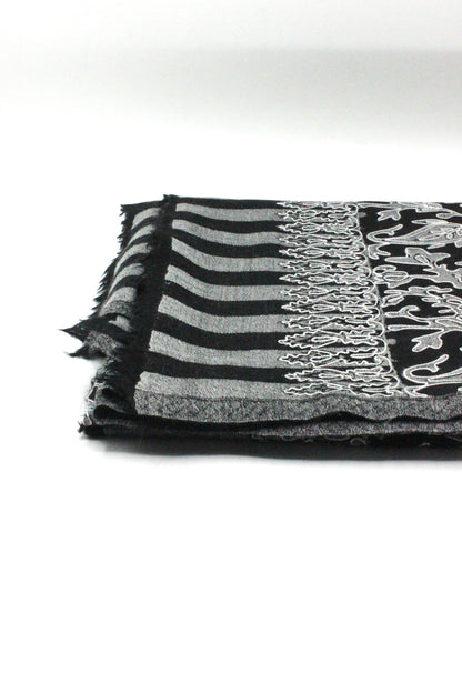 Premium Quality Black With Off White Embroidered Authentic Pashmina Cashmere Shawl BY RENNUCE