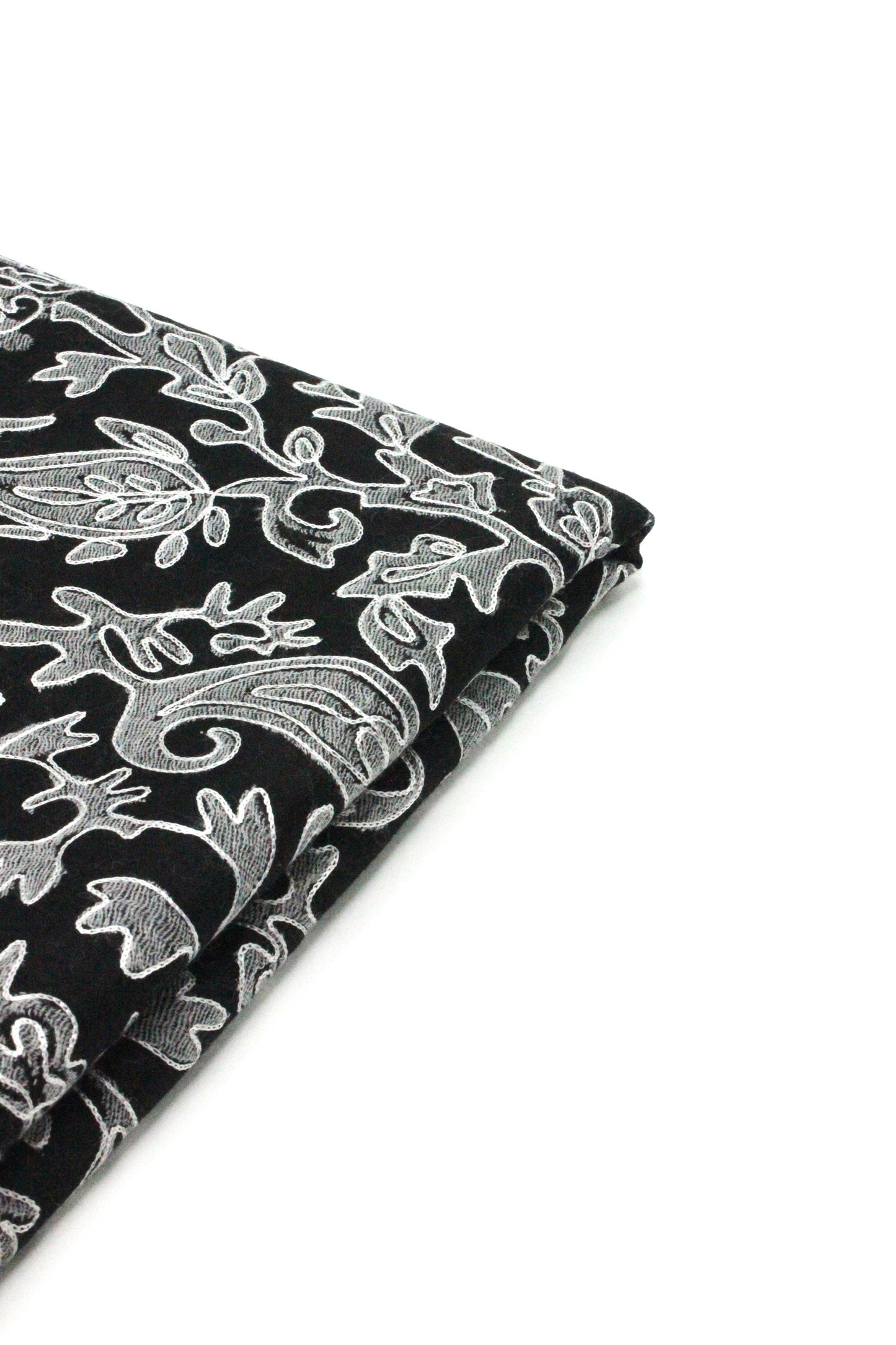 Premium Quality Black With Off White Embroidered Authentic Pashmina Cashmere Shawl BY RENNUCE