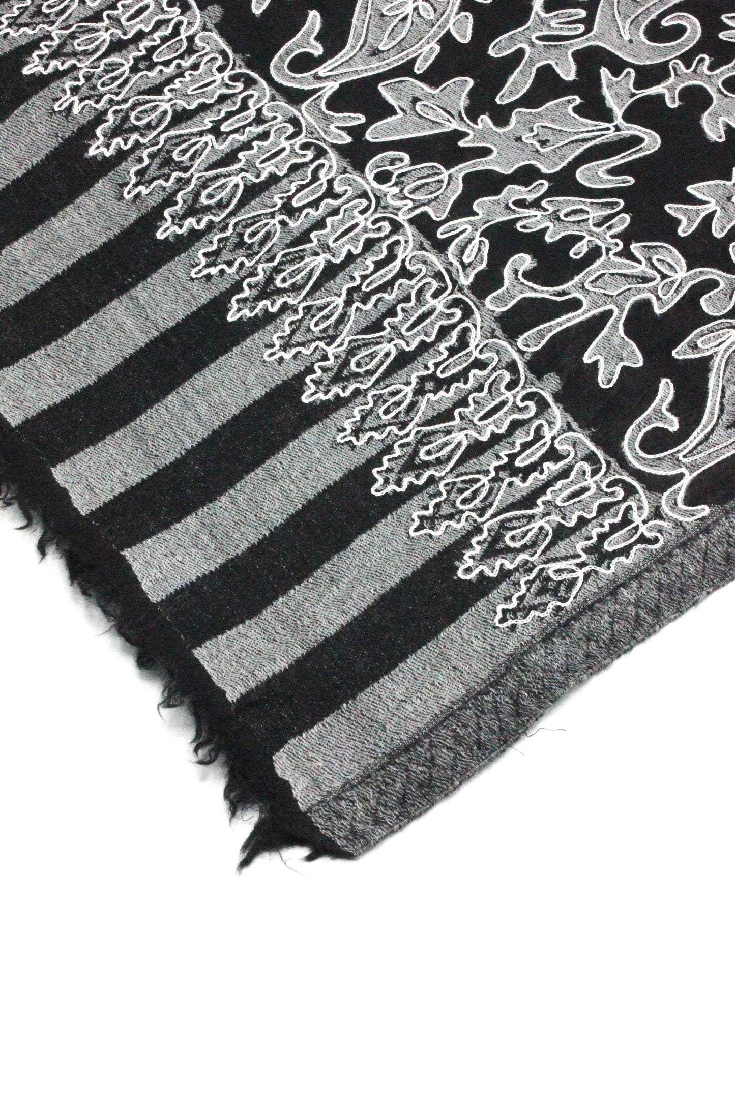 Premium Quality Black With Off White Embroidered Authentic Pashmina Cashmere Shawl BY RENNUCE