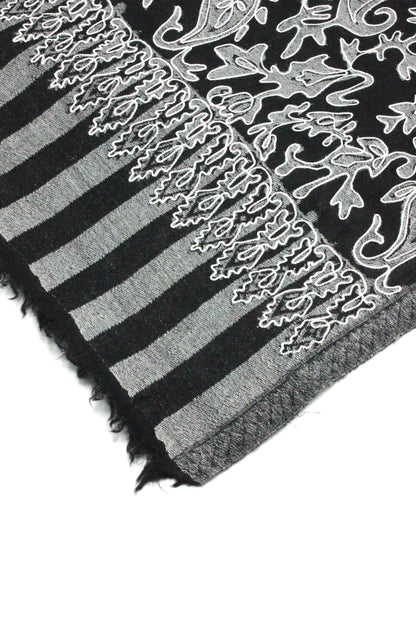 Premium Quality Black With Off White Embroidered Authentic Pashmina Cashmere Shawl BY RENNUCE