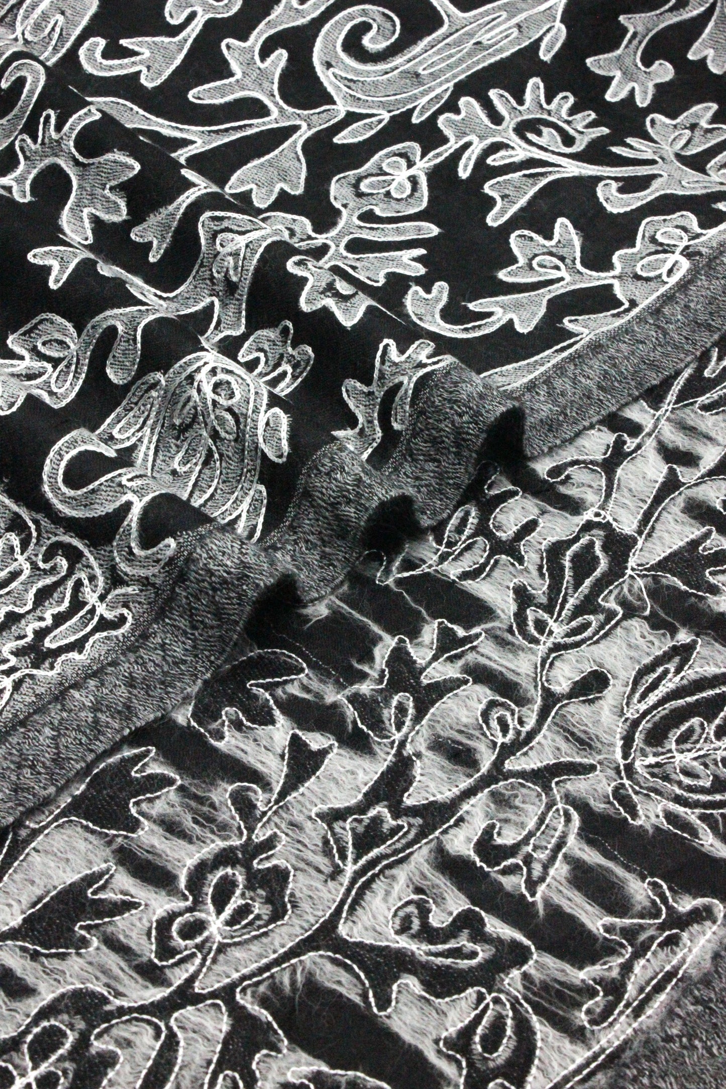 Premium Quality Black With Off White Embroidered Authentic Pashmina Cashmere Shawl BY RENNUCE