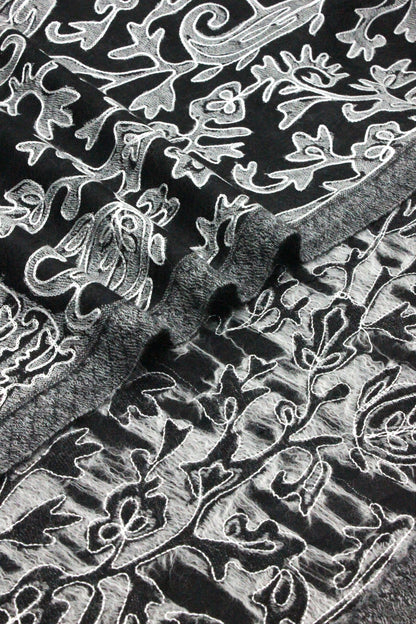 Premium Quality Black With Off White Embroidered Authentic Pashmina Cashmere Shawl BY RENNUCE