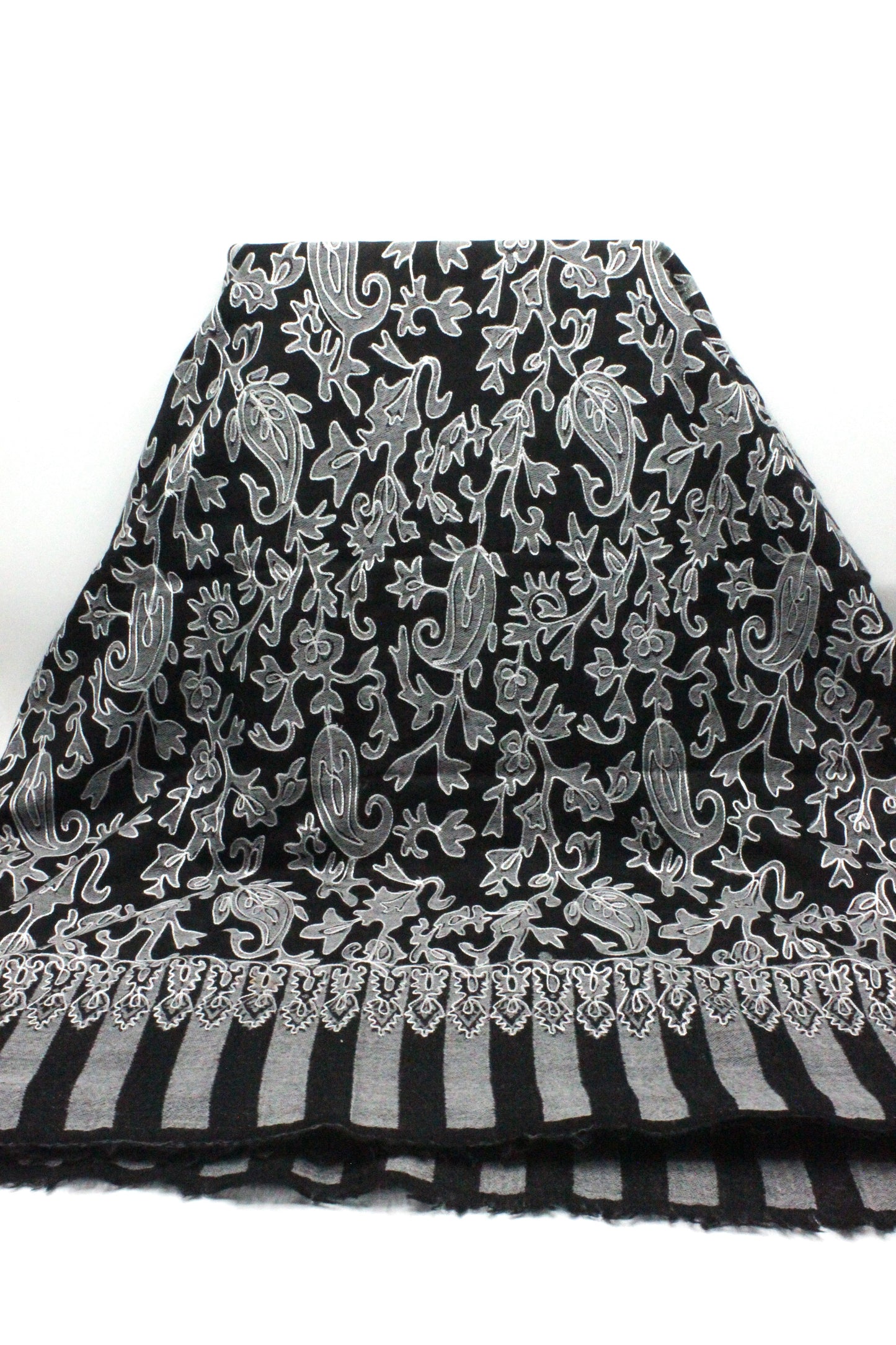 Premium Quality Black With Off White Embroidered Authentic Pashmina Cashmere Shawl BY RENNUCE