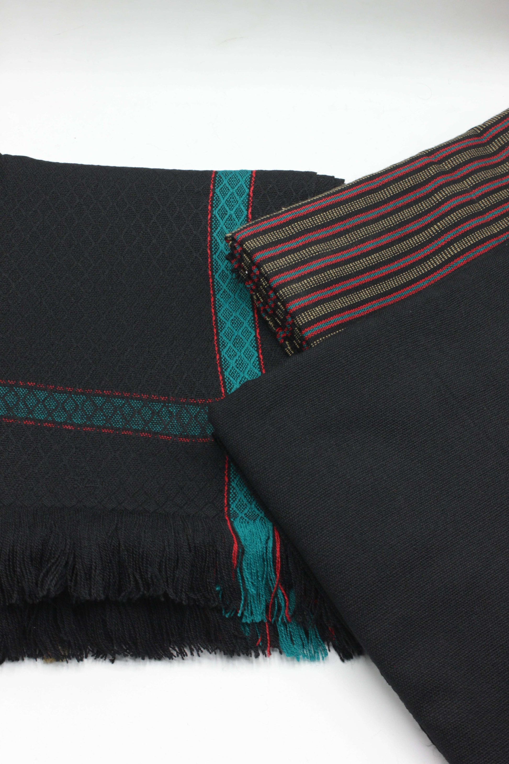 PREMIUM QUALITY BLACK WITH RED PATTERN UNSTITCHED PURE WOOLEN SUIT FOR WOMEN
