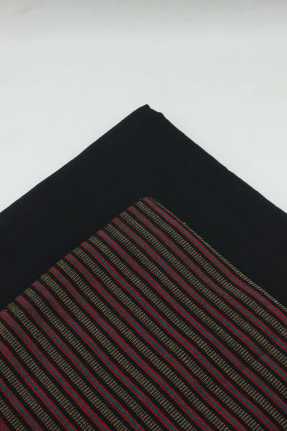 PREMIUM QUALITY BLACK WITH RED PATTERN UNSTITCHED PURE WOOLEN SUIT FOR WOMEN