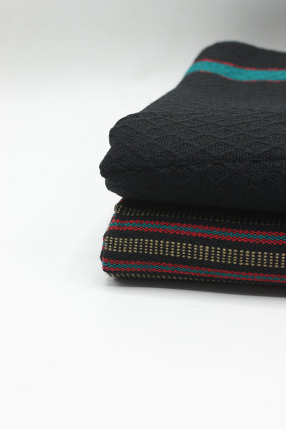 PREMIUM QUALITY BLACK WITH RED PATTERN UNSTITCHED PURE WOOLEN SUIT FOR WOMEN