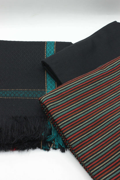 PREMIUM QUALITY BLACK WITH SKY LINE PURE WOOLEN SUIT FOR WOMEN