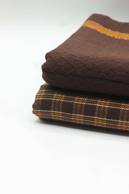 PREMIUM QUALITY BROWN WITH ORANGE PATTERN UNSTITCHED PURE WOOLEN SUIT FOR WOMEN