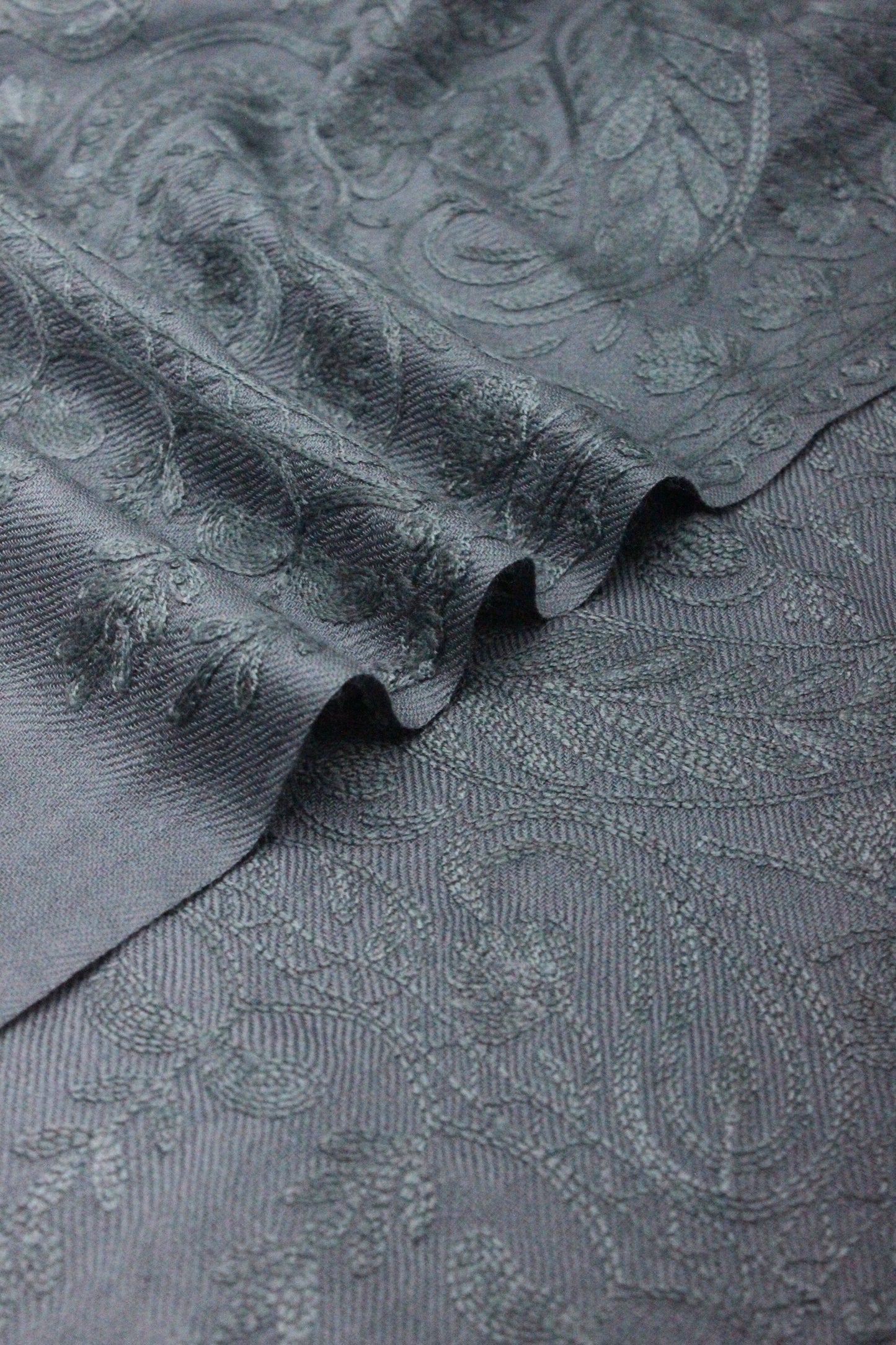 PREMIUM QUALITY GRAY EMBROIDERED PASHMINA CASHMERE SHAWL