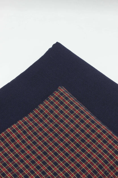PREMIUM QUALITY NAVY BLUE WITH MULTI COLOR UNSTITCHED PURE WOOLEN SUIT FOR WOMEN