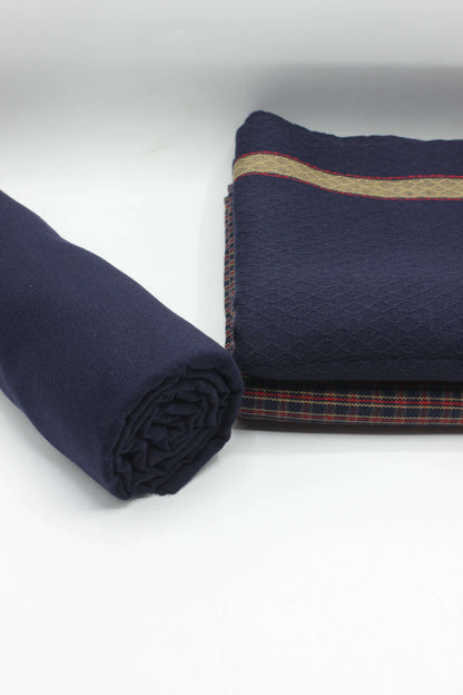PREMIUM QUALITY NAVY BLUE WITH MULTI COLOR UNSTITCHED PURE WOOLEN SUIT FOR WOMEN
