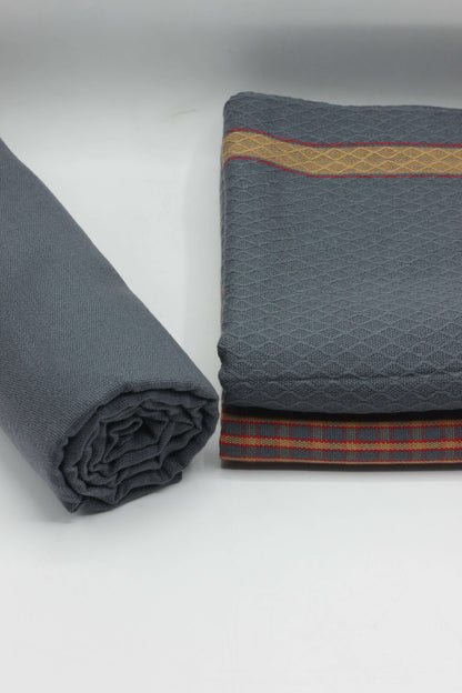 PREMIUM QUALITY GRAY WITH RED PATTERN UNSTITCHED PURE WOOLEN SUIT FOR WOMEN