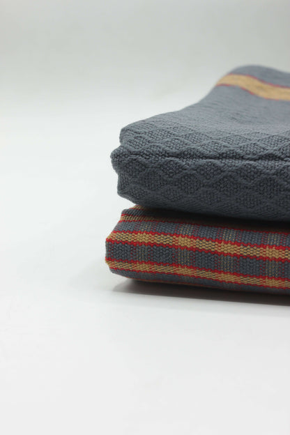 PREMIUM QUALITY GRAY WITH RED PATTERN UNSTITCHED PURE WOOLEN SUIT FOR WOMEN