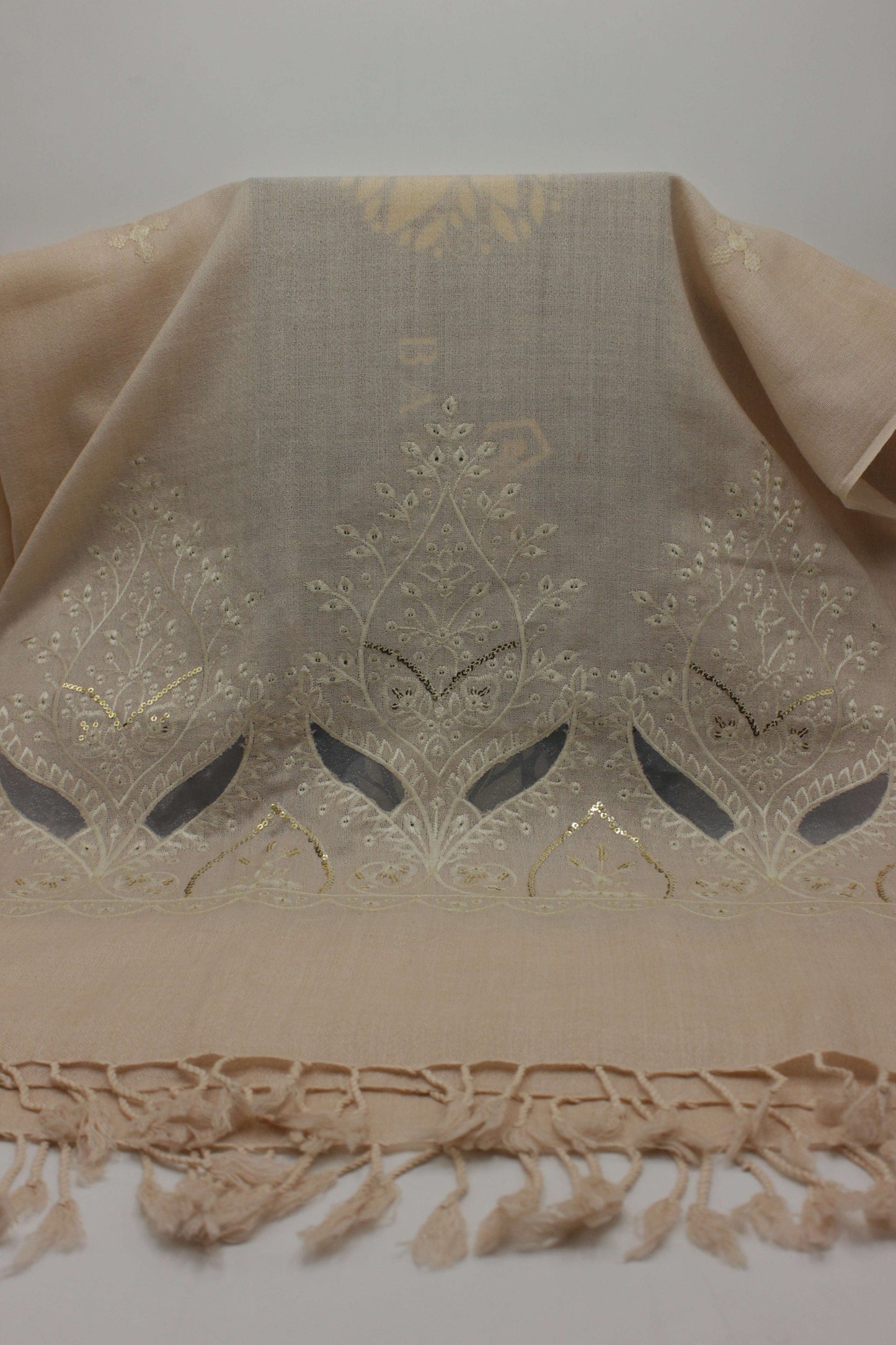 PREMIUM QUALITY LIGHT PINK EMBROIDERED WOOLEN SHAWL FOR WOMEN