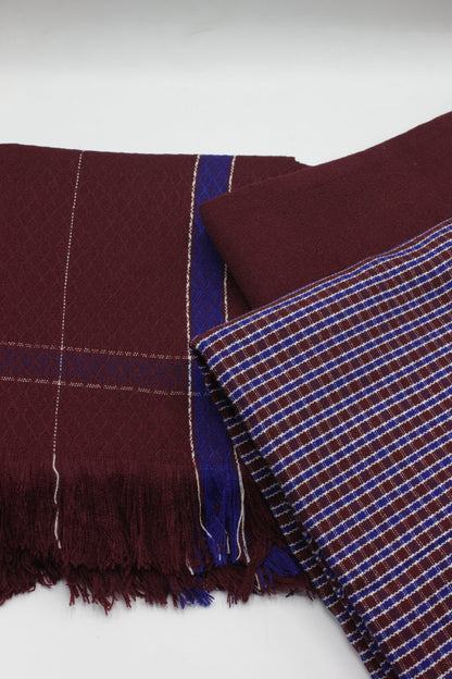 PREMIUM QUALITY MEROON WITH NAVY BORDER PURE WOOLEN SUIT FOR WOMEN