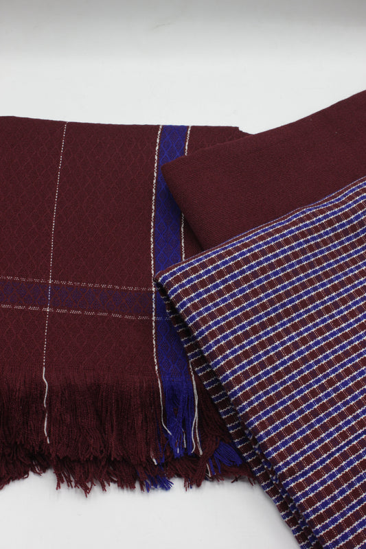 PREMIUM QUALITY MEROON WITH NAVY BORDER PURE WOOLEN SUIT FOR WOMEN