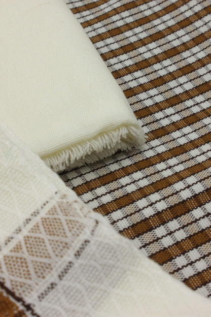PREMIUM QUALITY OFF WHITE WITH BROWN BORDER PURE WOOLEN SUIT FOR WOMEN