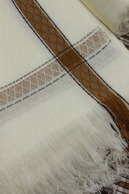 PREMIUM QUALITY OFF WHITE WITH BROWN BORDER PURE WOOLEN SUIT FOR WOMEN