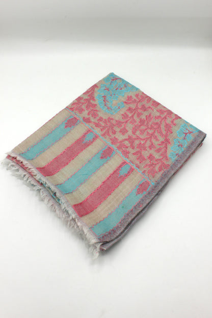 PREMIUM QUALITY OFF WHITE WITH PINK EMBROIDERED PASHMINA CASHMERE SHAWL
