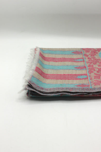 PREMIUM QUALITY OFF WHITE WITH PINK EMBROIDERED PASHMINA CASHMERE SHAWL