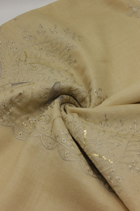 PREMIUM QUALITY PALE CAMEL EMBROIDERED WOOLEN SHAWL FOR WOMEN