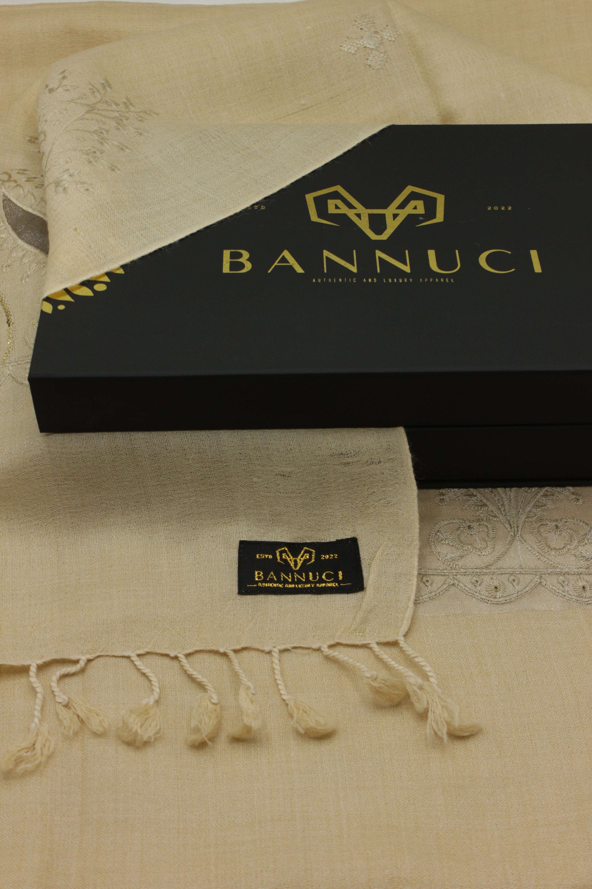 PREMIUM QUALITY PALE CAMEL EMBROIDERED WOOLEN SHAWL FOR WOMEN