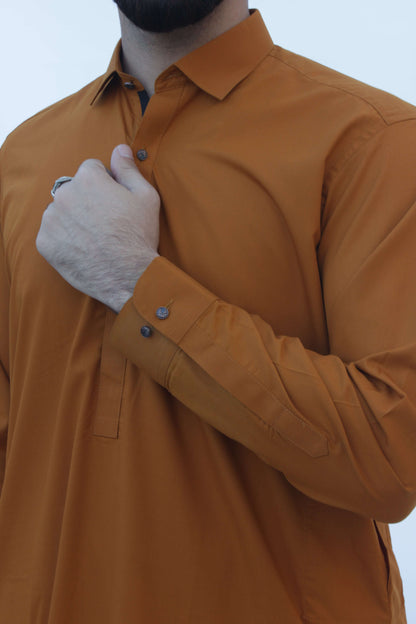 Premium Quality Autumn Ochre Kameez Shalwar by Rennuce