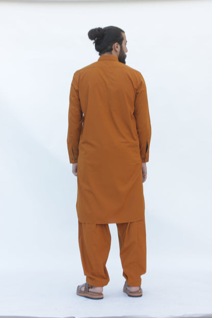 Premium Quality Autumn Ochre Kameez Shalwar by Rennuce