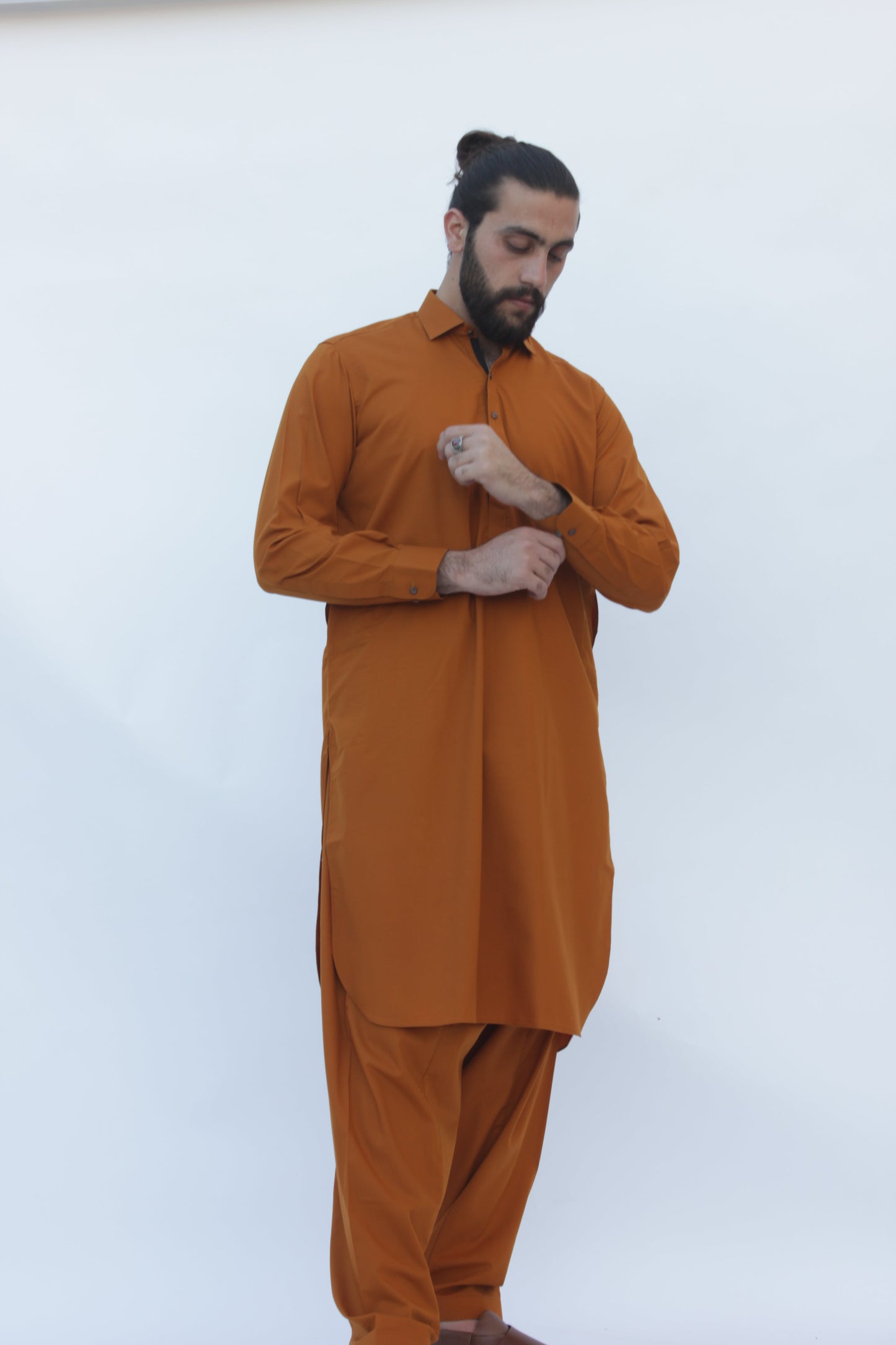 Premium Quality Autumn Ochre Kameez Shalwar by Rennuce