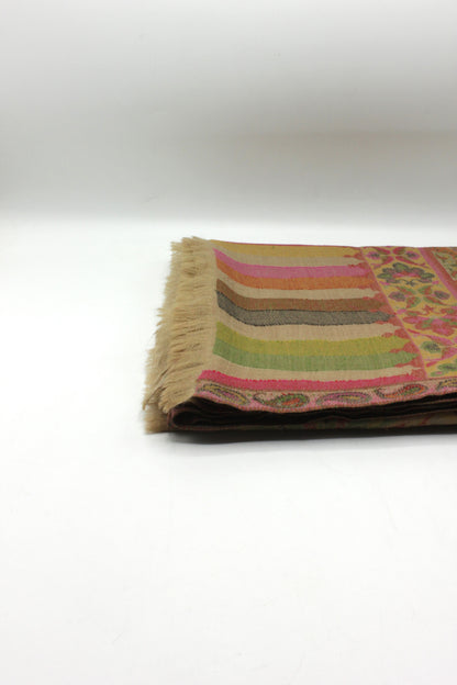 Premium Quality Beige Multi Color Woven Authentic Pashmina Cashmere Shawl by Rennuce