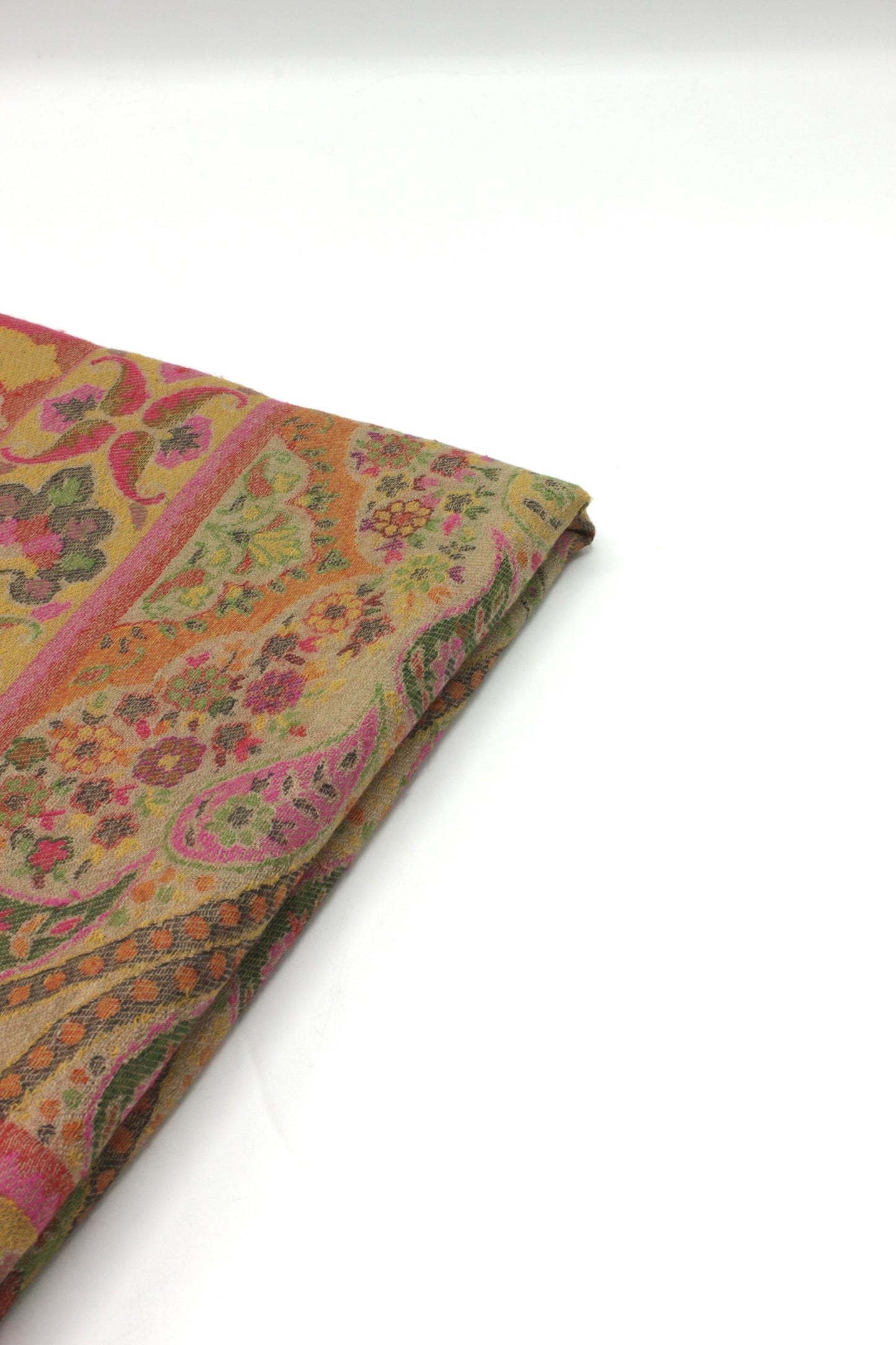 Premium Quality Beige Multi Color Woven Authentic Pashmina Cashmere Shawl by Rennuce