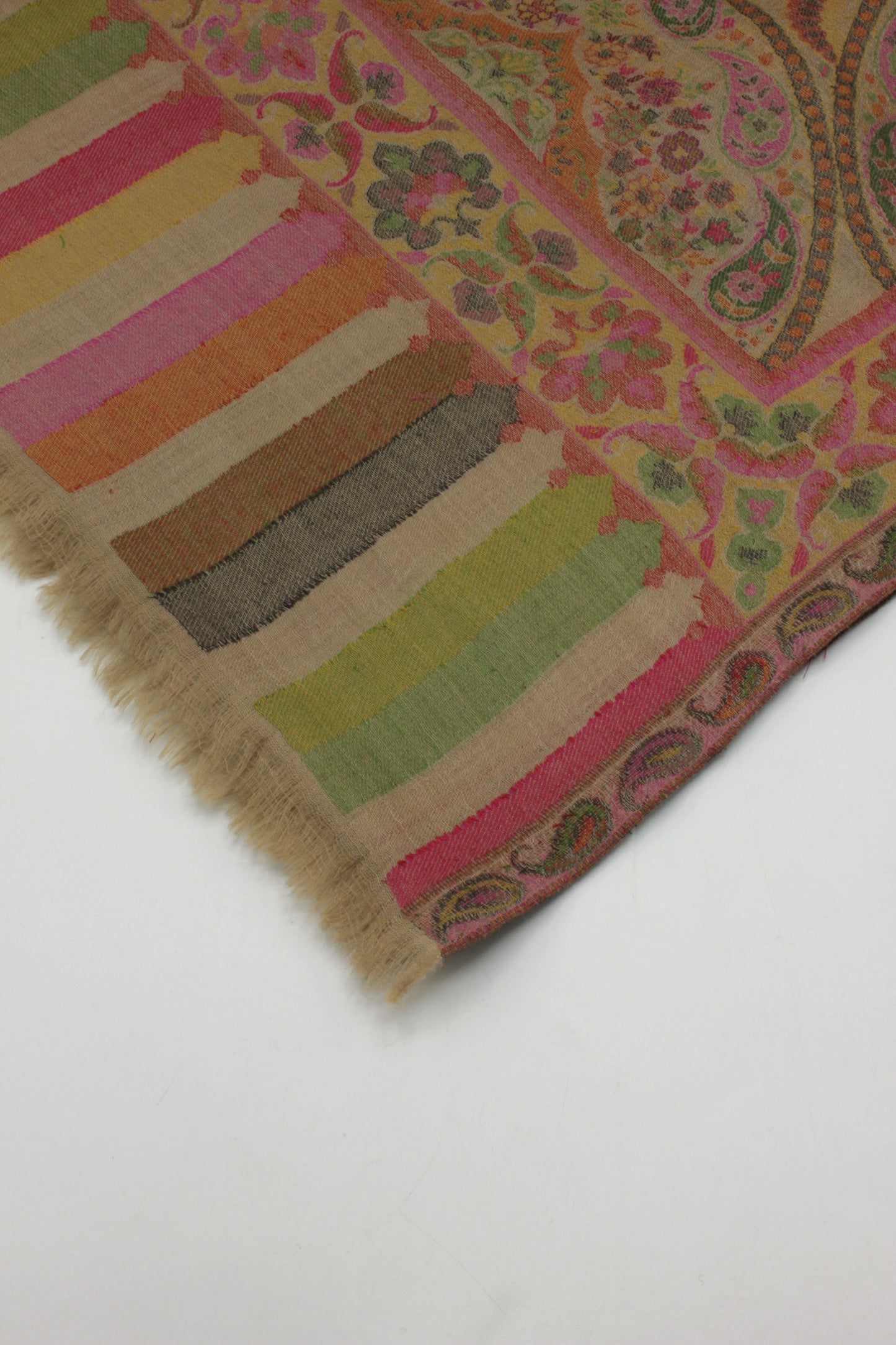 Premium Quality Beige Multi Color Woven Authentic Pashmina Cashmere Shawl by Rennuce