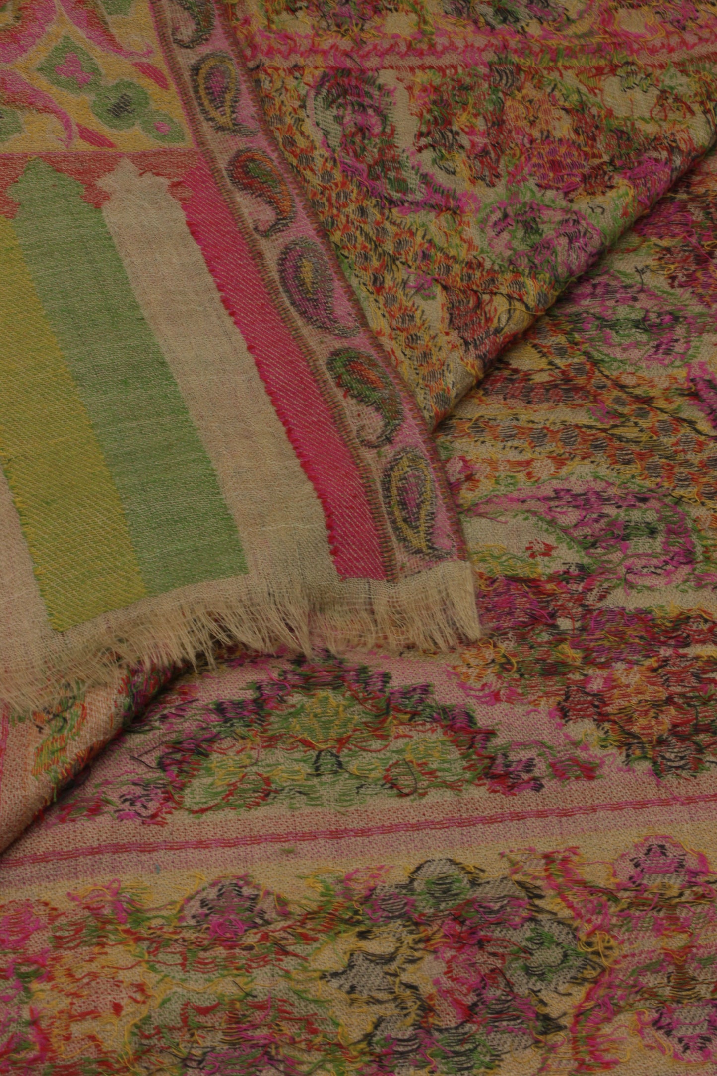 Premium Quality Beige Multi Color Woven Authentic Pashmina Cashmere Shawl by Rennuce
