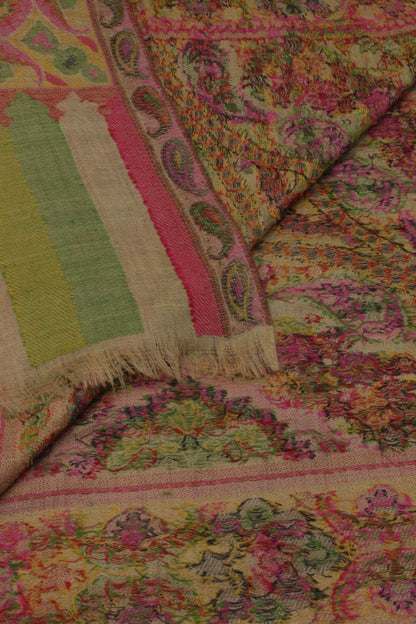 Premium Quality Beige Multi Color Woven Authentic Pashmina Cashmere Shawl by Rennuce