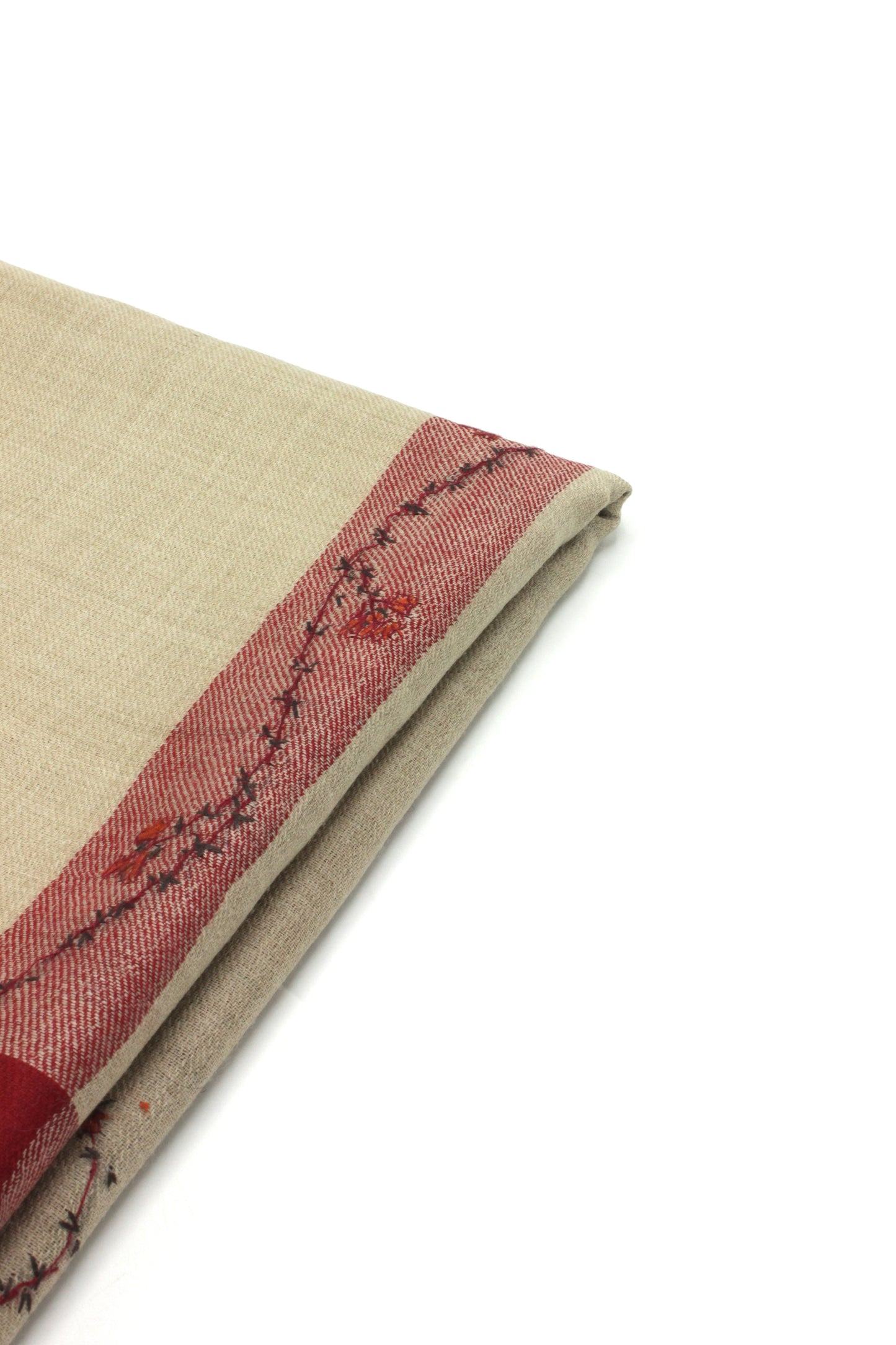 Premium Quality Beige with Red Embroidery  Pashmina Cashmere Shawl