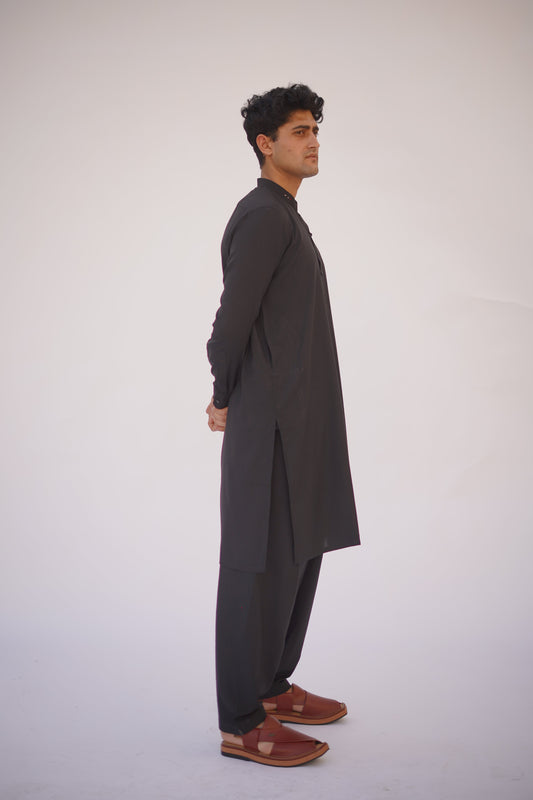 Premium Quality Classic Black Kurta Shalwar by Rennuce