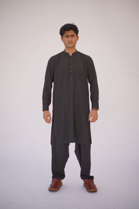 Premium Quality Classic Black Kurta Shalwar by Rennuce