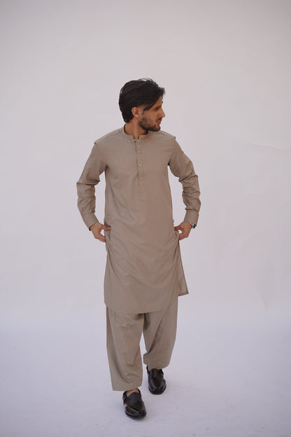 Premium Quality Classic Sandstone Kurta Shalwar by Rennuce