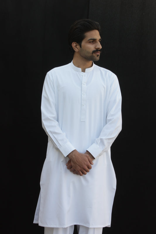 Premium Quality Classic White Kurta Shalwar by Rennuce