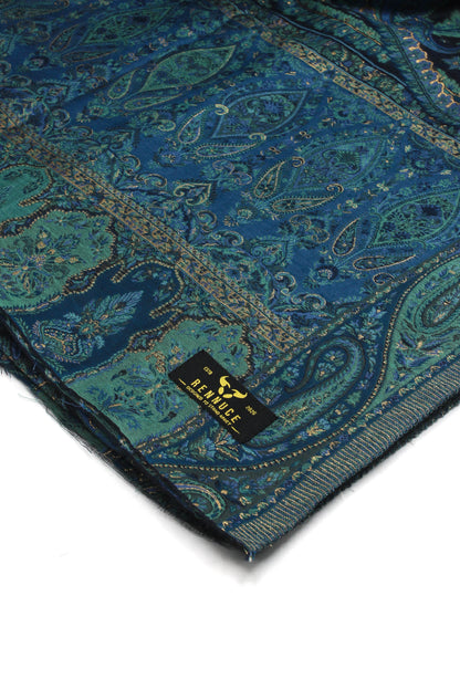 Premium Quality Dark Blue Multi Color Kani Pashmina Cashmere Shawl by Rennuce