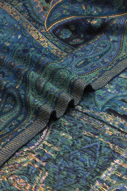 Premium Quality Dark Blue Multi Color Kani Pashmina Cashmere Shawl by Rennuce