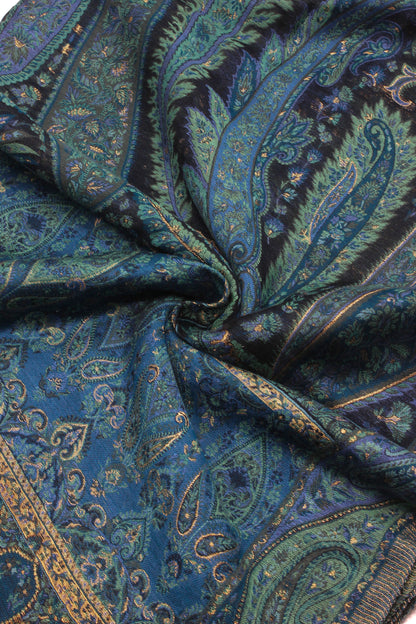 Premium Quality Dark Blue Multi Color Kani Pashmina Cashmere Shawl by Rennuce