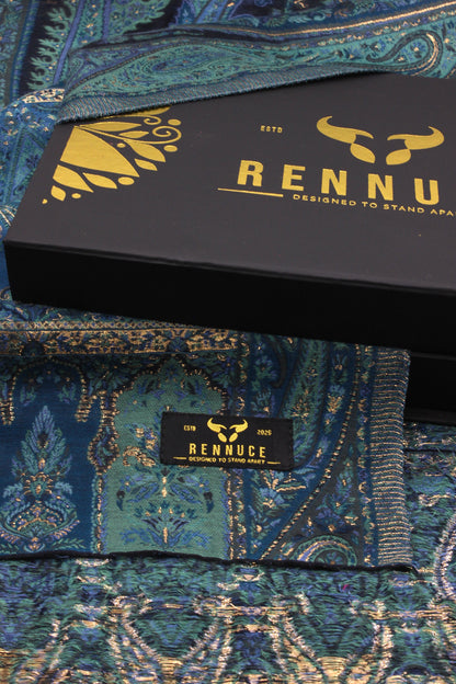 Premium Quality Dark Blue Multi Color Kani Pashmina Cashmere Shawl by Rennuce