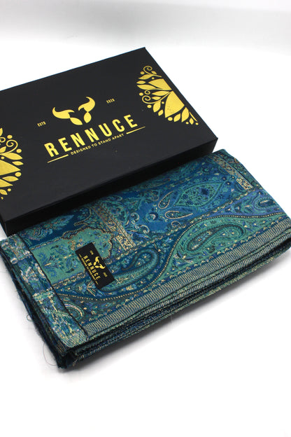 Premium Quality Dark Blue Multi Color Kani Pashmina Cashmere Shawl by Rennuce