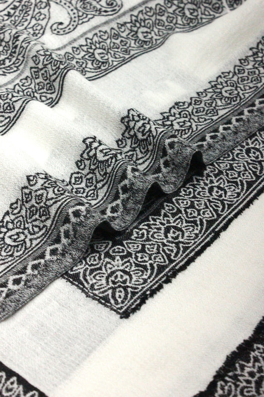 Premium Quality Extremely Soft Off White With Black Border Authentic Pashmina Cashmere Shawl by Rennuce