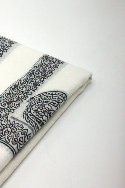 Premium Quality Extremely Soft Off White With Black Border Authentic Pashmina Cashmere Shawl by Rennuce